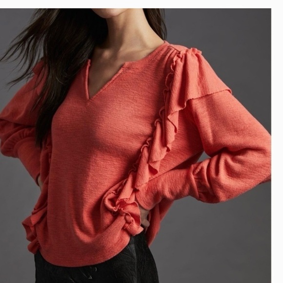 Anthropologie Sweaters - Anthropologie/Pilcro Ruffled Coral Top